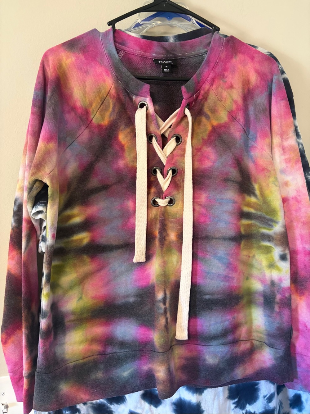 Tie-Dye Lace-Up Pullover Sweater - Multicolor Sustainable Handcrafted Medium